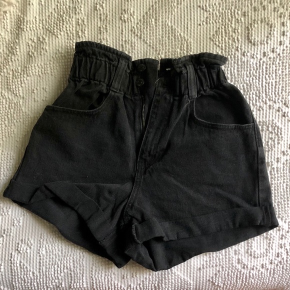 black high waisted paperbag shorts
